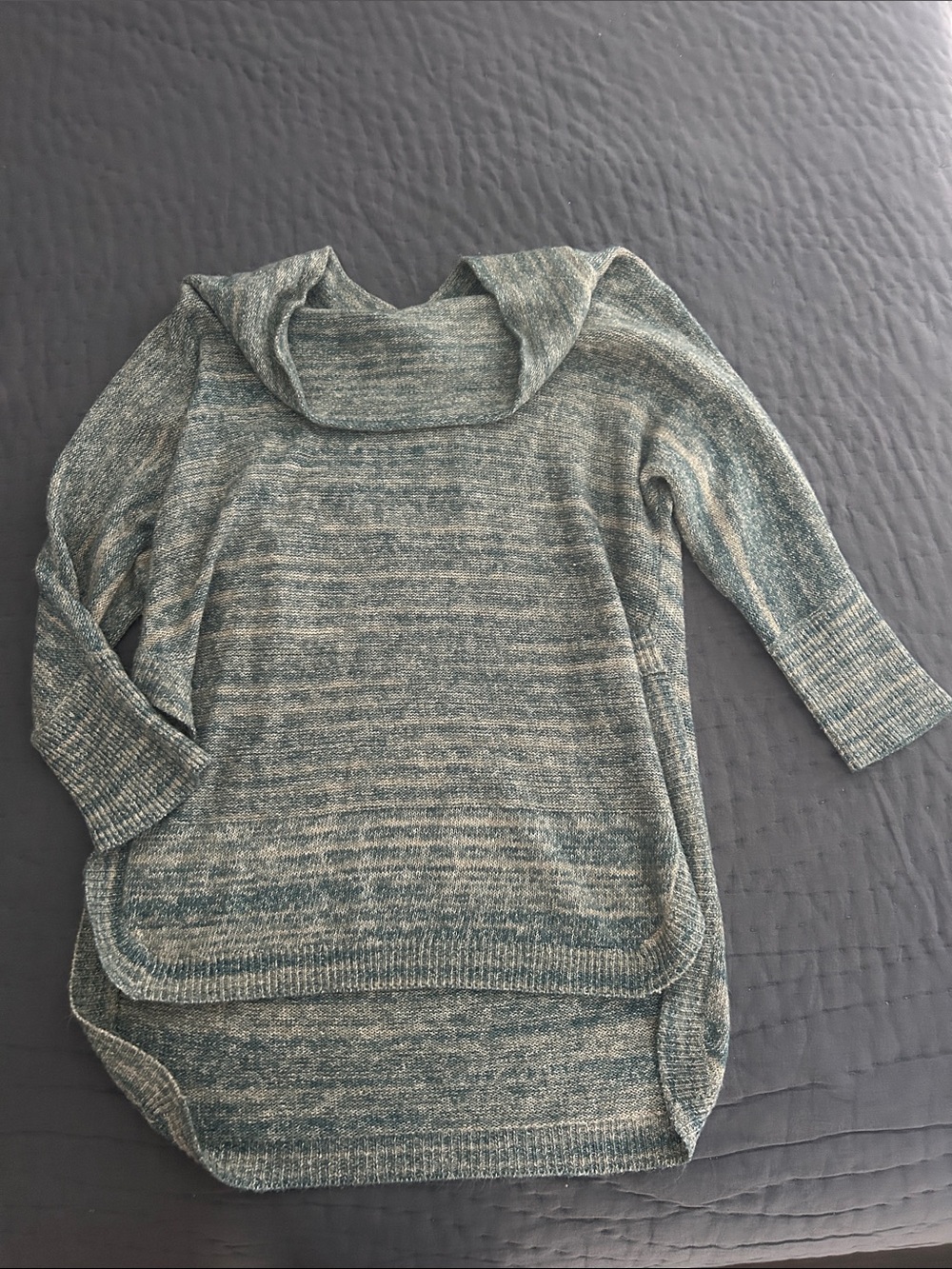 Marled Teal Cowl-Neck Knit Pullover